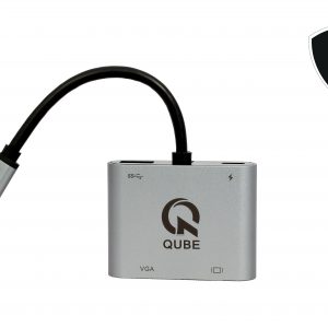 QUBE AD HDMI 1.4 (4k, 30HZ), VGA 1080P, USB 3.0 and C PD -grey aluminium case