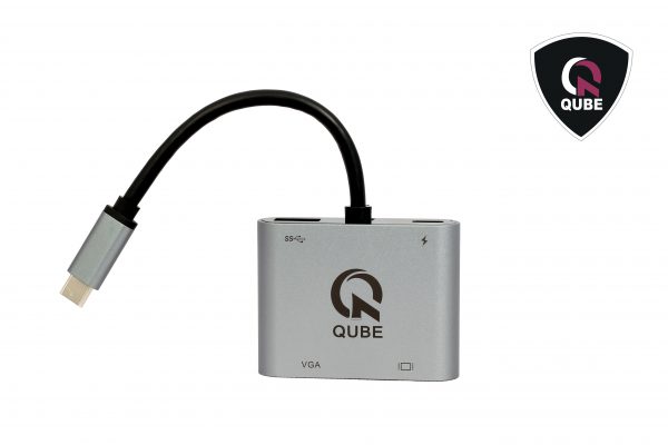 QUBE AD HDMI 1.4 (4k, 30HZ), VGA 1080P, USB 3.0 and C PD -grey aluminium case