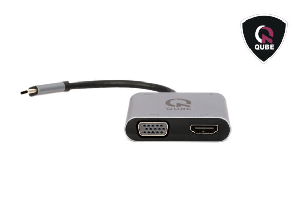 QUBE AD HDMI 1.4 (4k, 30HZ), VGA 1080P, USB 3.0 and C PD -grey aluminium case - Image 3