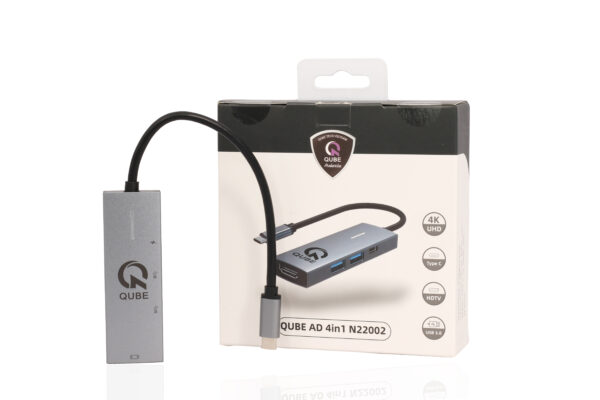 QUBE AD HDMI 1.4, USB 3.0, USB 2.0, C PD- grey aluminium