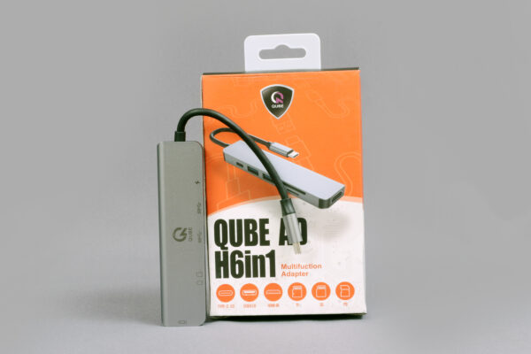 QUBE AD 6 in 1. Type C to 2* USB A 3.0, 1*HDMI 4K/30HZ, 1* SD 3.0, 1* TF 3.0, 1* USB C PD Charging- Aluminium Y23013 - Image 2
