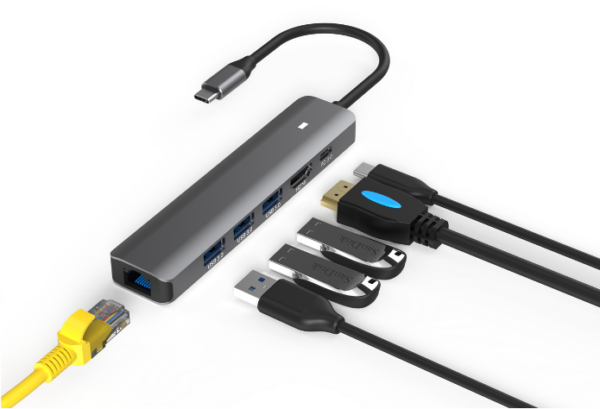 QUBE AD 6 in 1, C to HDMI, PD, USB 3.0 and RJ45