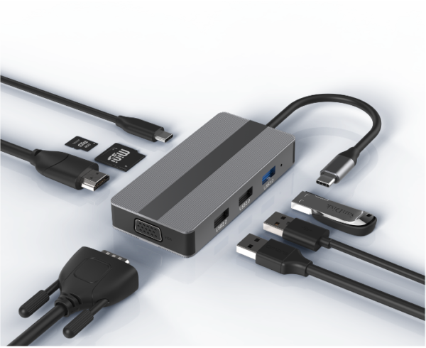 QUBE AD 8 in 1, C to HDMI, PD, USB 3.0, SD/TF