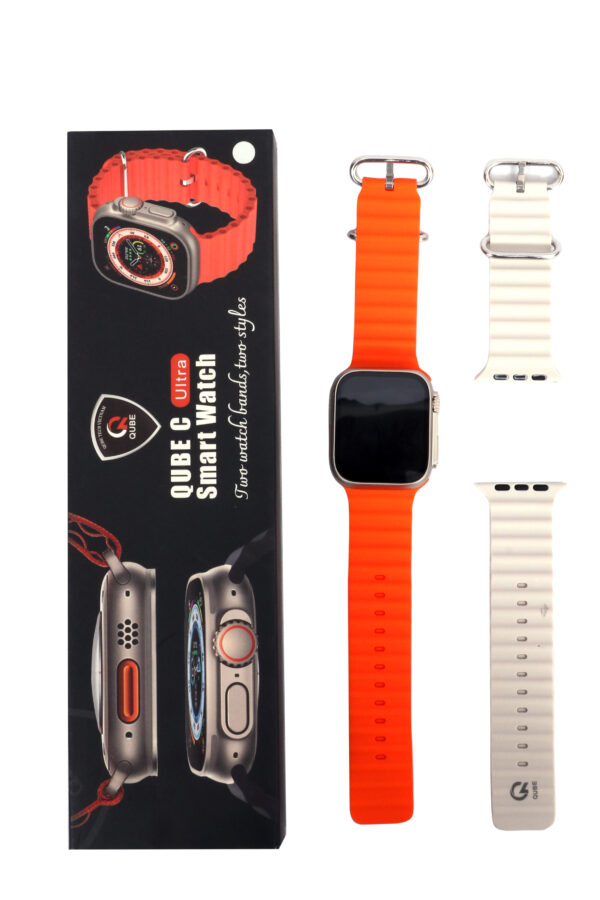 QUBE C Ultra Smart Watch A23011 Black, Wiireless charging facility, IP67 Waterproof with extra Orange strap - Image 2