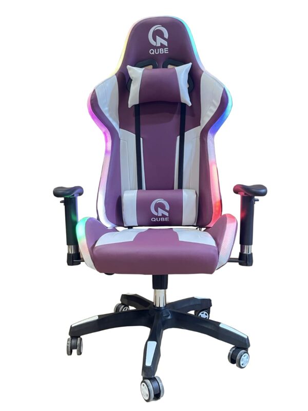 QUBE Levin M2103RC009 adjustable Gaming with RGB, Lumbar and headrest pillows, burgundy and white